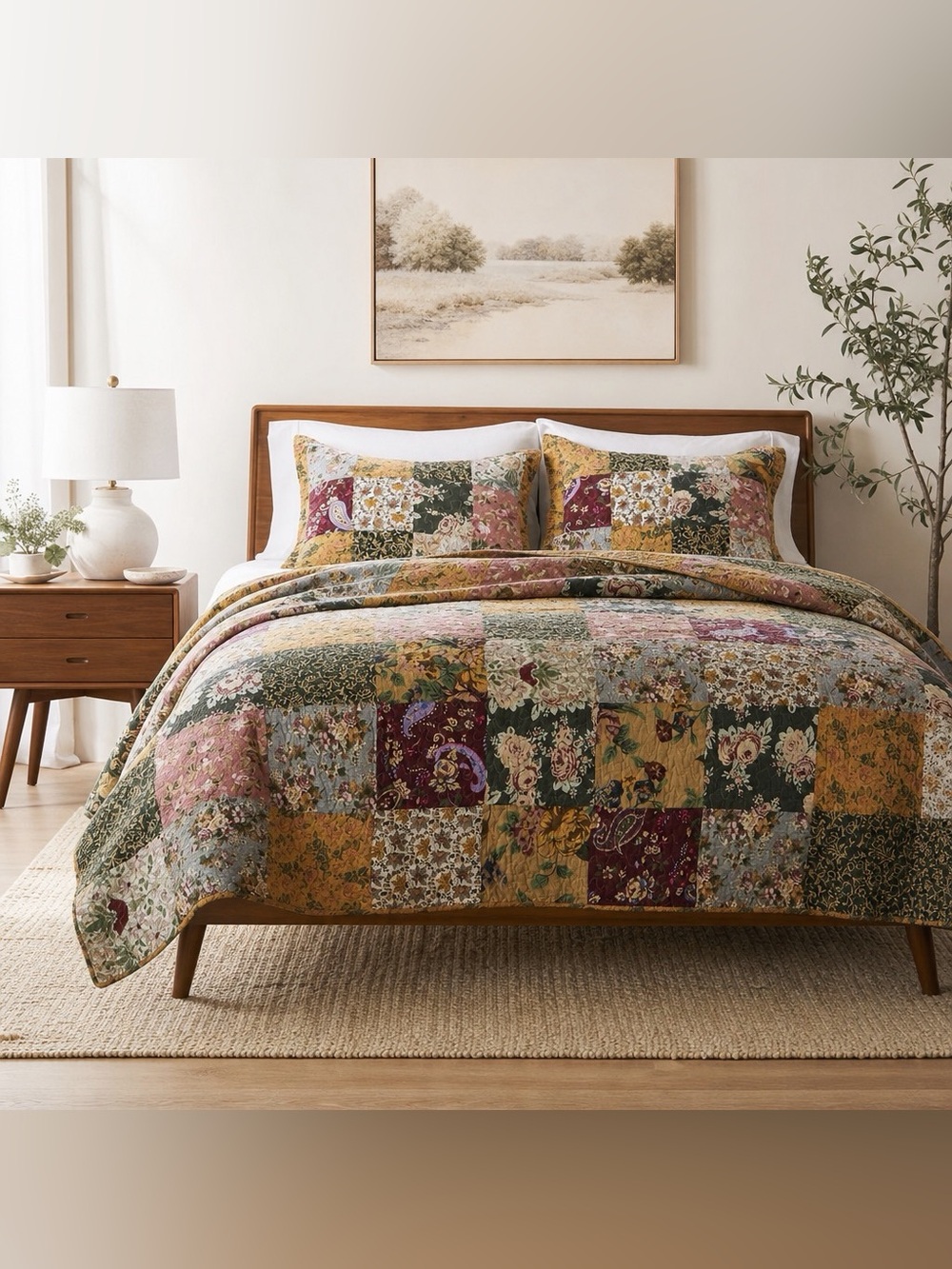 NEW Anthropologie Cotton Reversible Patchwork Queen King Bedding Quilt Sham Set - Picture 6 of 15